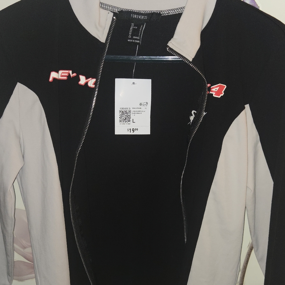 Forever 21 Black and Gray Bomber Jacket with Athletic Accents